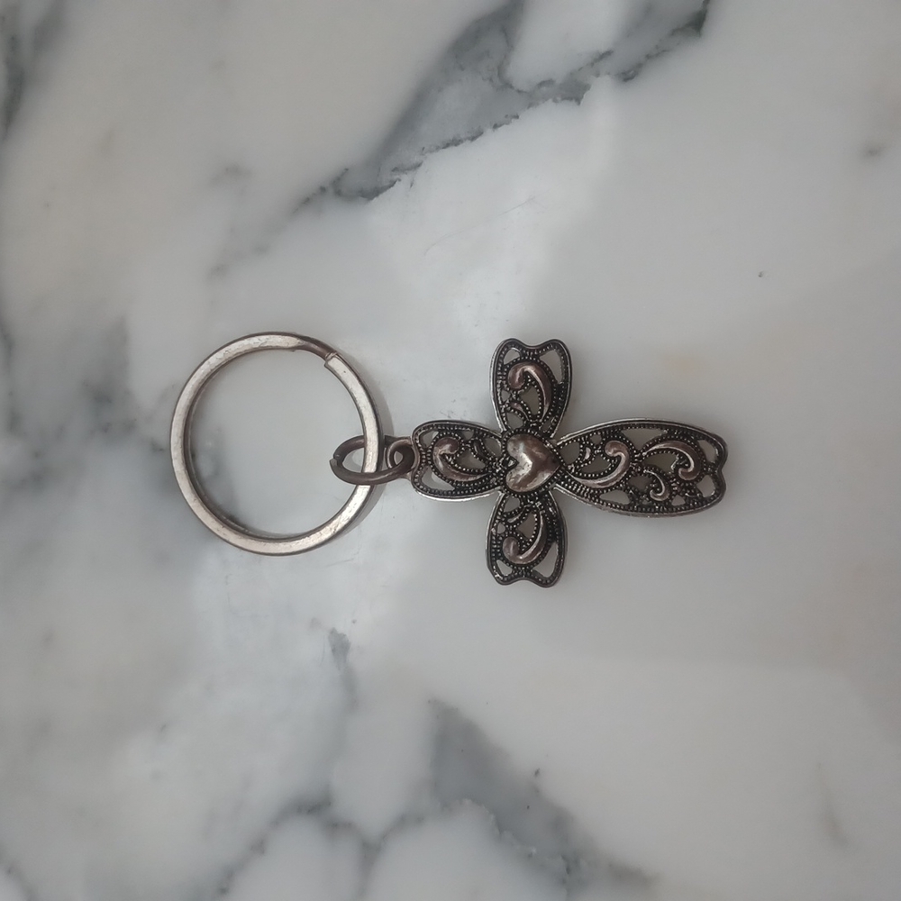 Cross and heart keychain